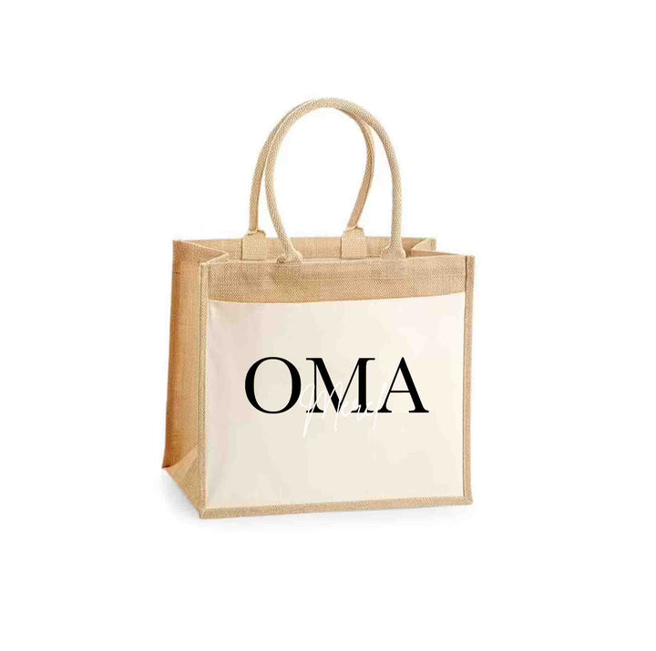 Jute tas oma met naam